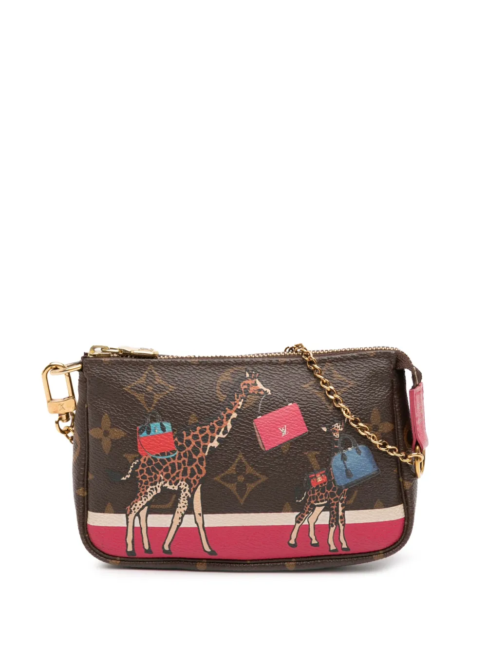 LOUIS VUITTON Pre-owned 2017 Monogram Giraffe Christmas Mini Pochette Accessoires Handbag In Brown