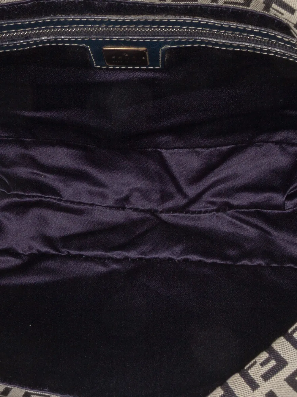 Pre-owned Fendi 2000-2010 Zucchino Canvas Double Flap Shoulder Bag In Brown