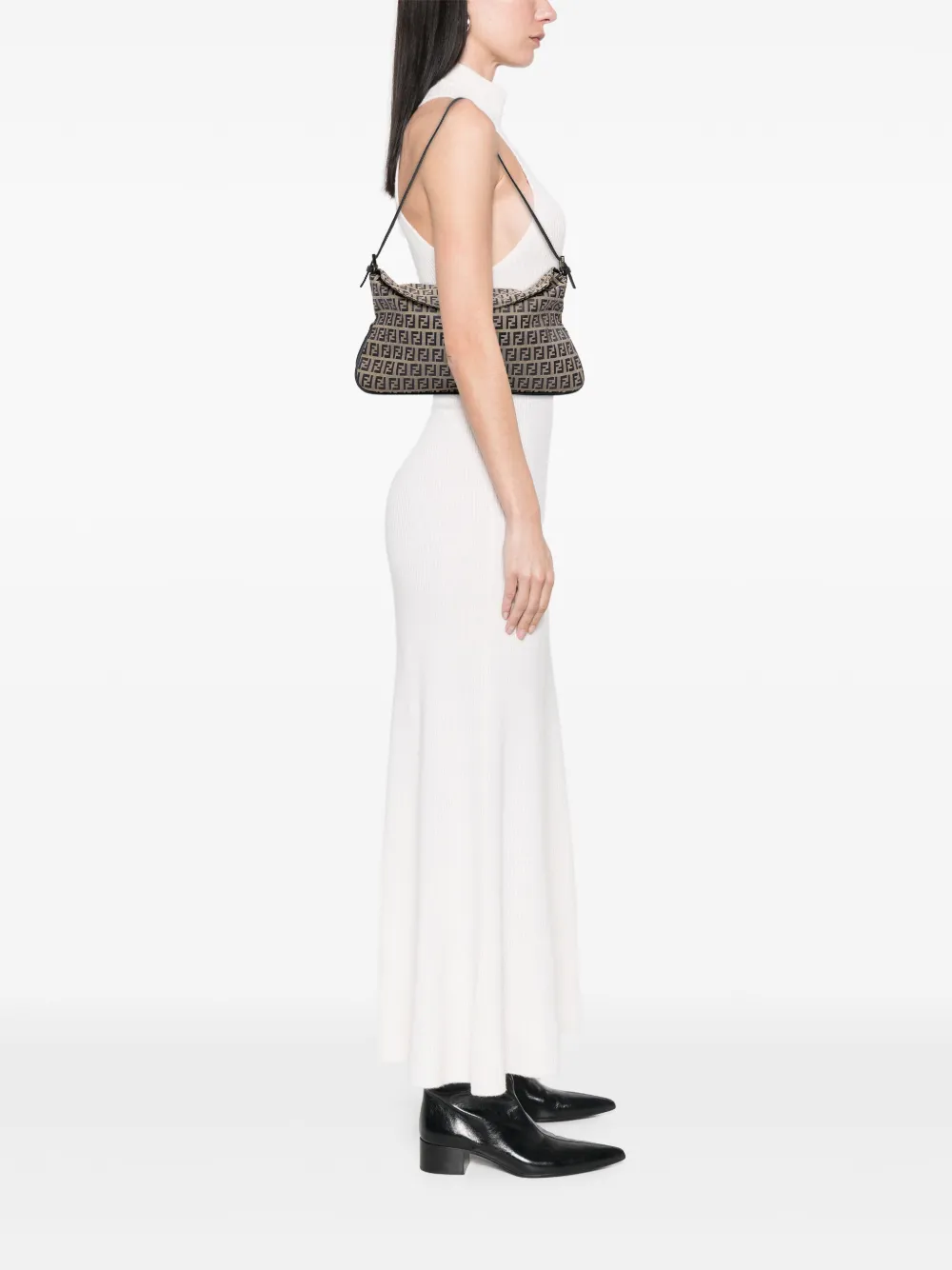 Pre-owned Fendi 2000-2010 Zucchino Canvas Double Flap Shoulder Bag In Brown