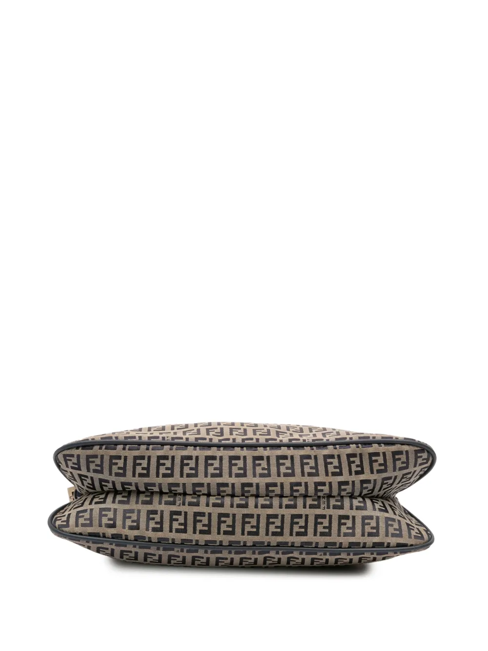 Pre-owned Fendi 2000-2010 Zucchino Canvas Double Flap Shoulder Bag In Brown