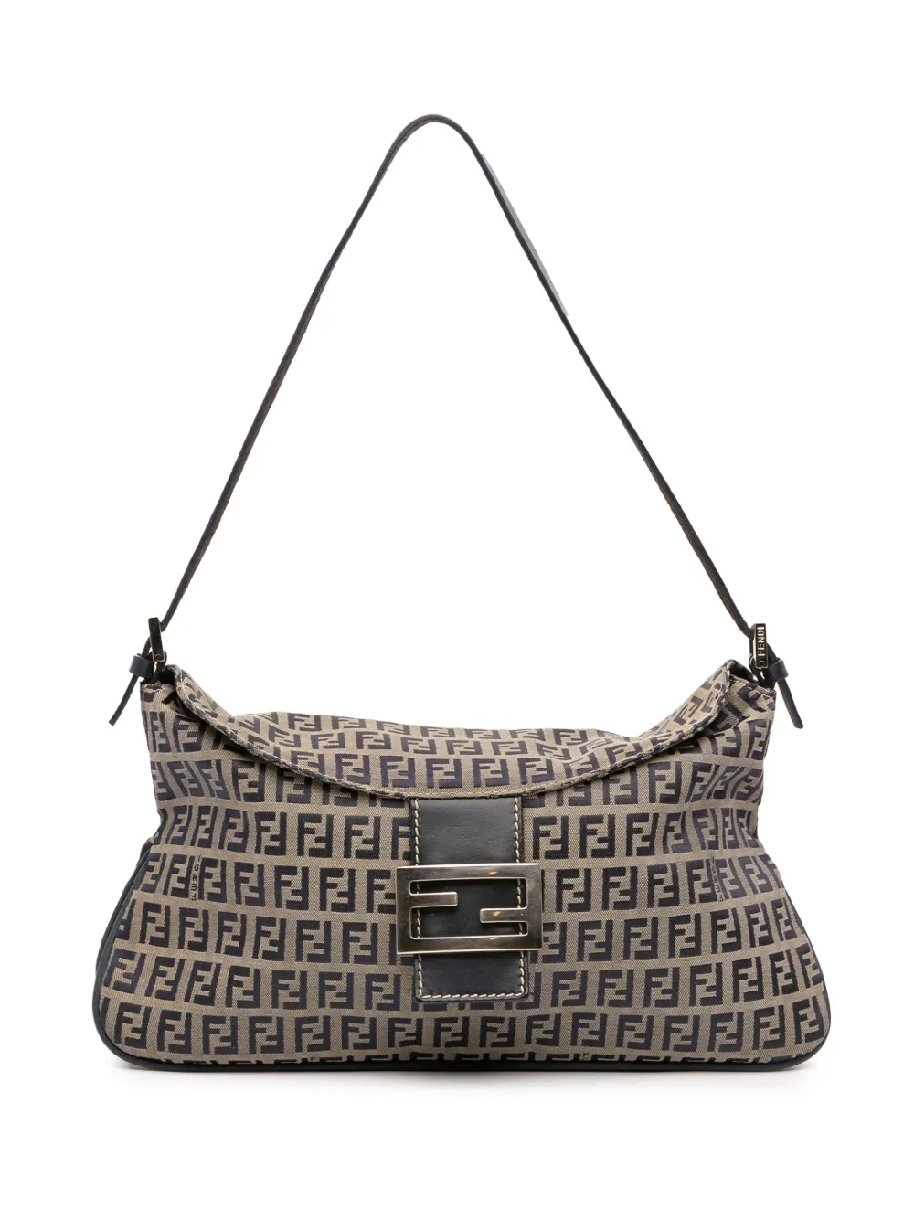 Pre-owned Fendi 2000-2010 Zucchino Canvas Double Flap Shoulder Bag In Brown