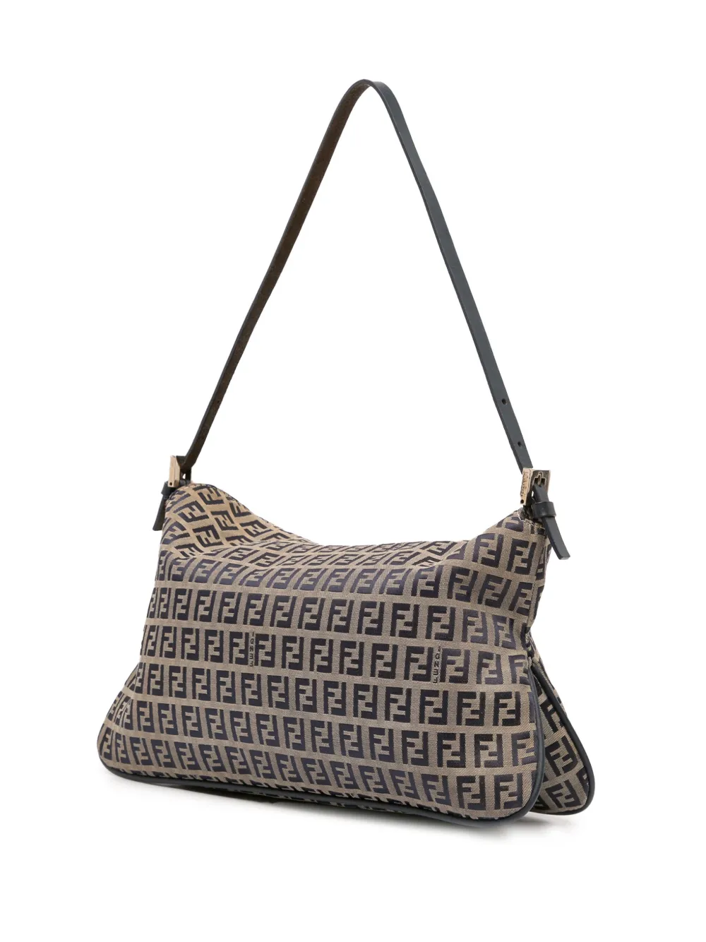 Pre-owned Fendi 2000-2010 Zucchino Canvas Double Flap Shoulder Bag In Brown