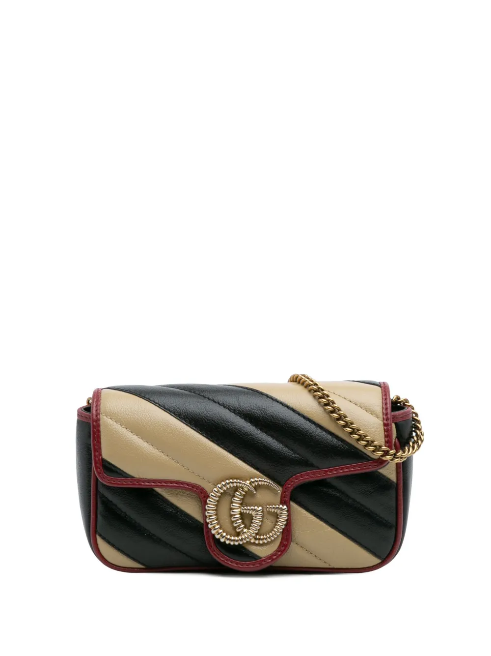 Pre-owned Gucci 2016-2025 Super Mini Gg Marmont Matelasse Leather Torchon Flap Crossbody Bag In Brown