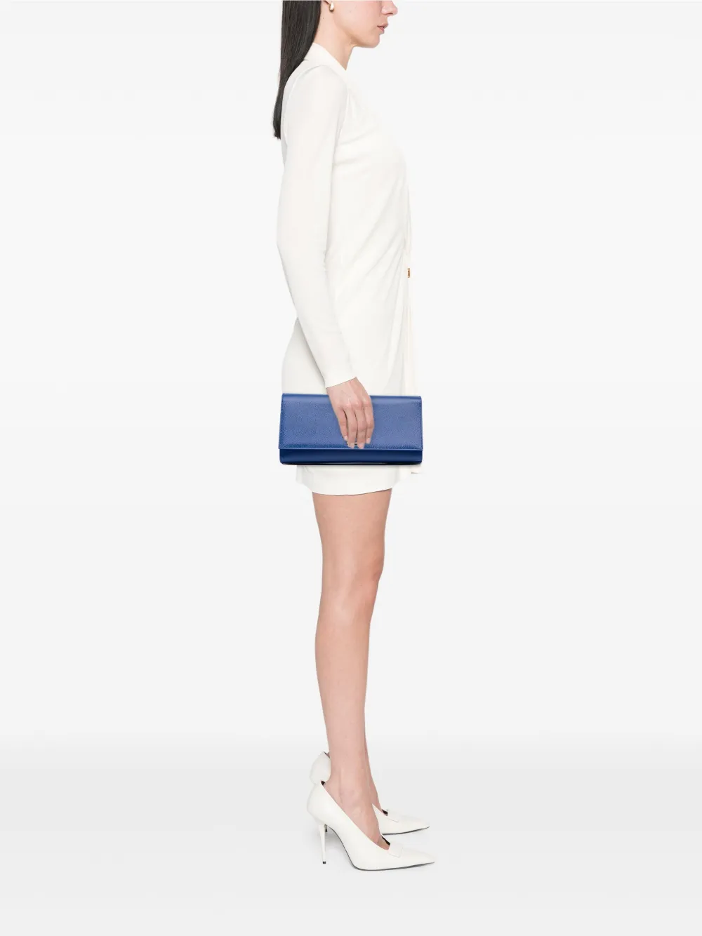 Pre-owned Saint Laurent 2013 Grain De Poudre Cassandre Clutch Bag In Blue