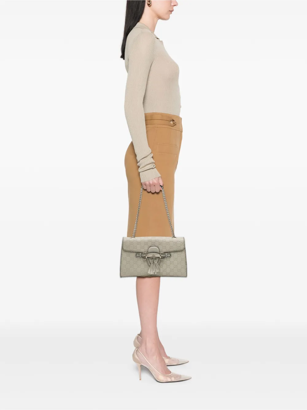 Pre-owned Gucci 2016-2025 Medium Ssima Emily Shoulder Bag In White