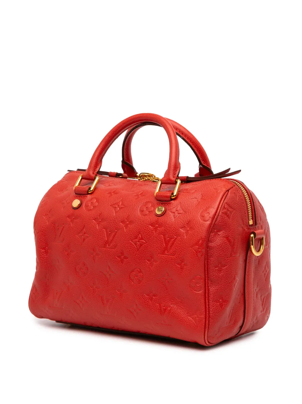 Pre-owned Louis Vuitton 2012 Monogram Empreinte Speedy Bandouliere 25 Satchel In Red