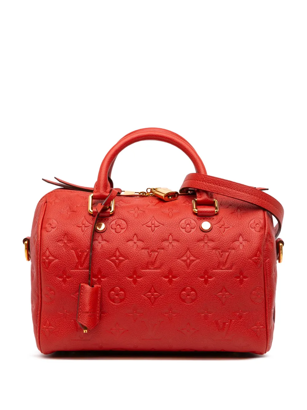 Pre-owned Louis Vuitton 2012 Monogram Empreinte Speedy Bandouliere 25 Satchel In Red
