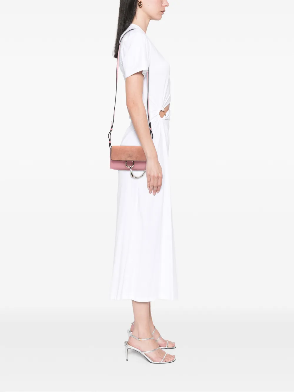 Pre-owned Chloé 2017 Mini Calfskin And Suede Faye Chain Crossbody Bag In Pink