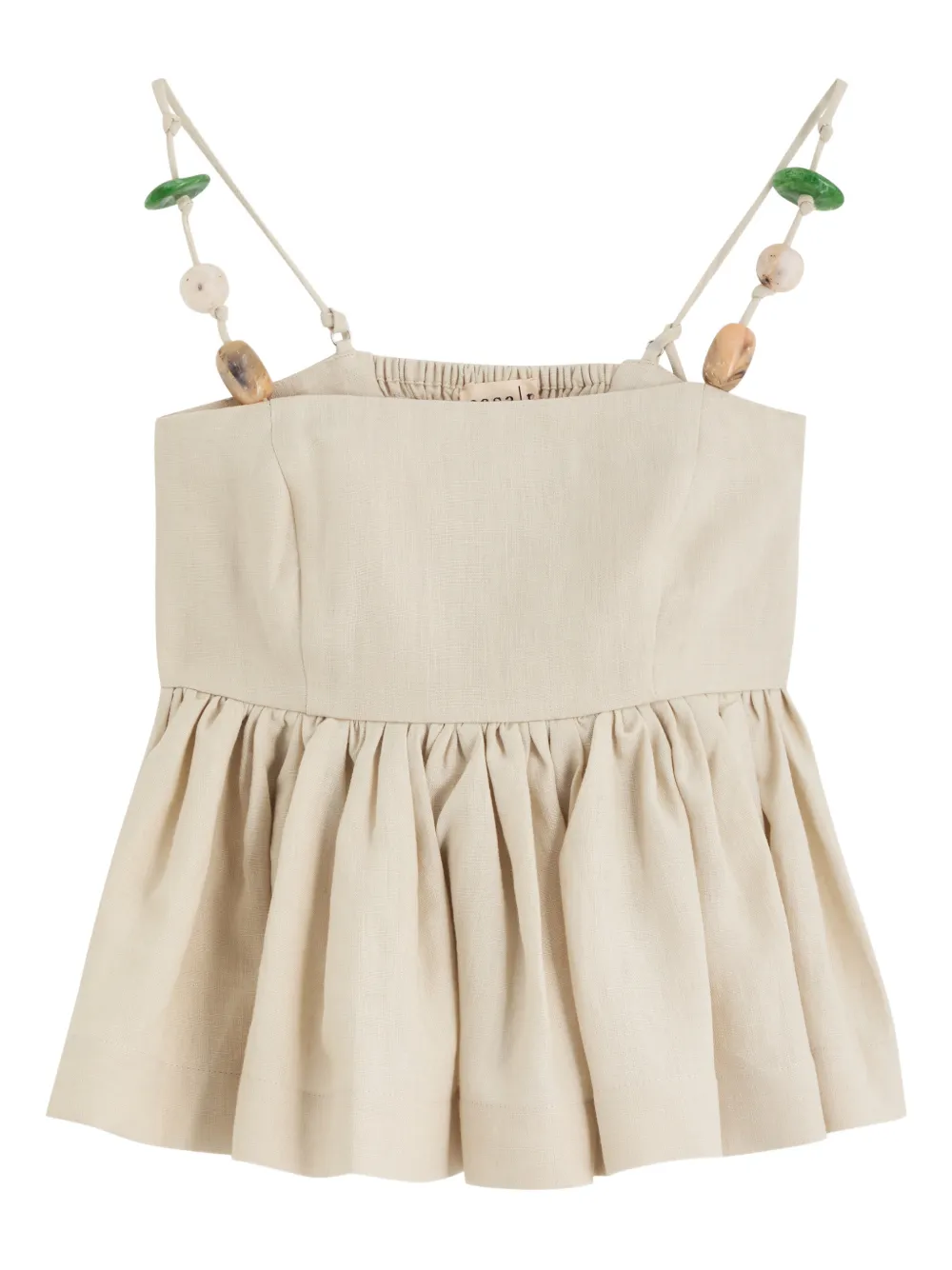 casa raki Justina embellished linen top - Toni neutri