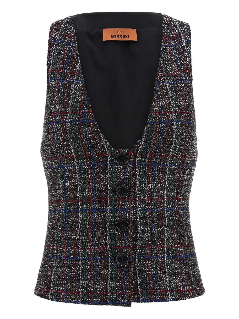 Missoni Fitted Tartan Vest Featuring Sequin Accents In Brown