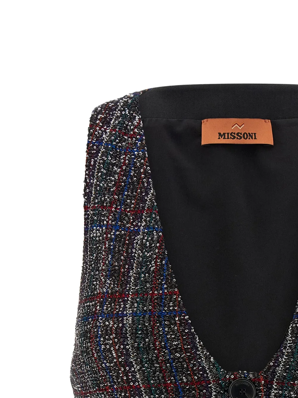 Missoni Fitted Tartan Vest Featuring Sequin Accents In Brown