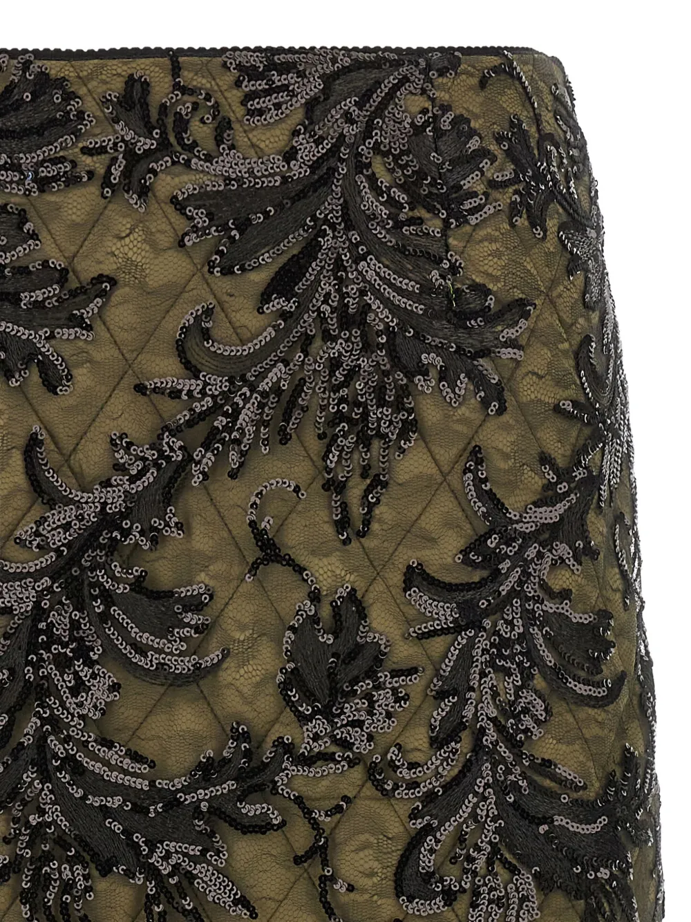 Le Twins Moni Quilted Lace Sequin Midi Skirt In Green