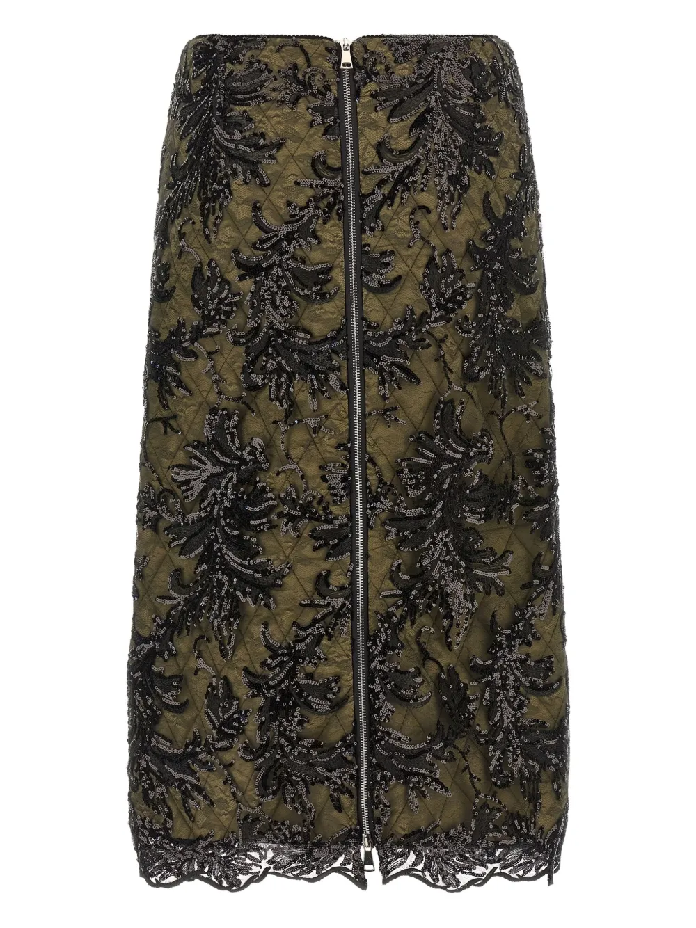 LE TWINS Moni quilted lace sequin midi skirt - Groen