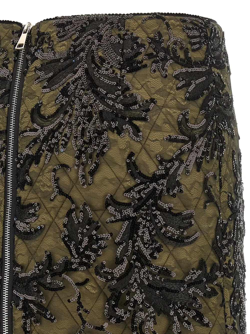 Le Twins Moni Quilted Lace Sequin Midi Skirt In Green