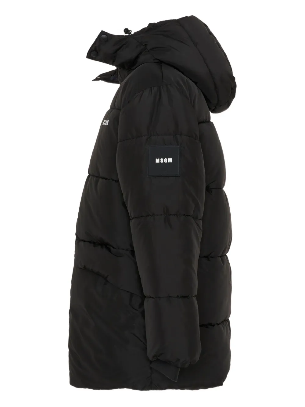 Msgm Logo Hooded Coat In Black