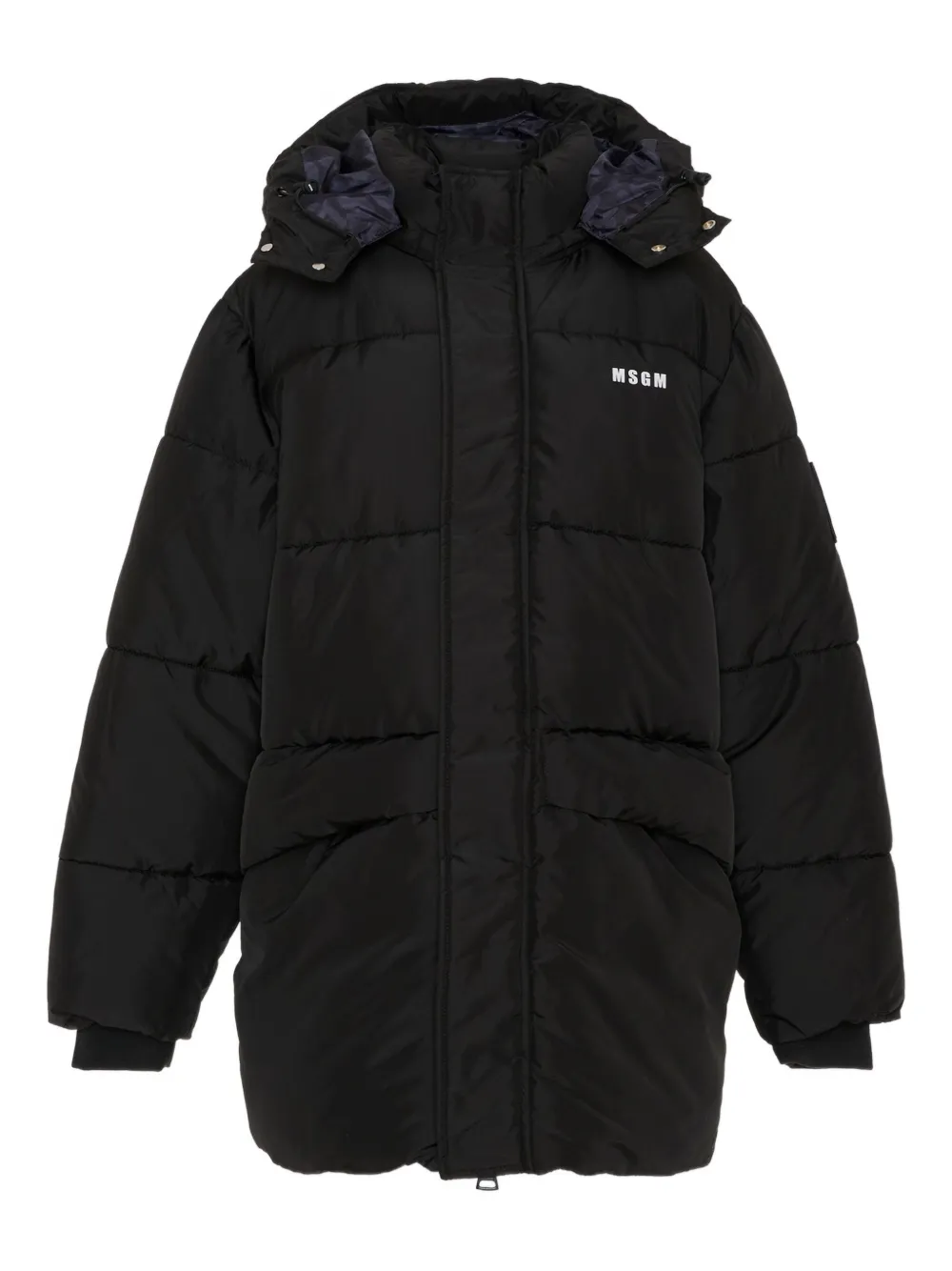 Msgm Logo Hooded Coat In Black
