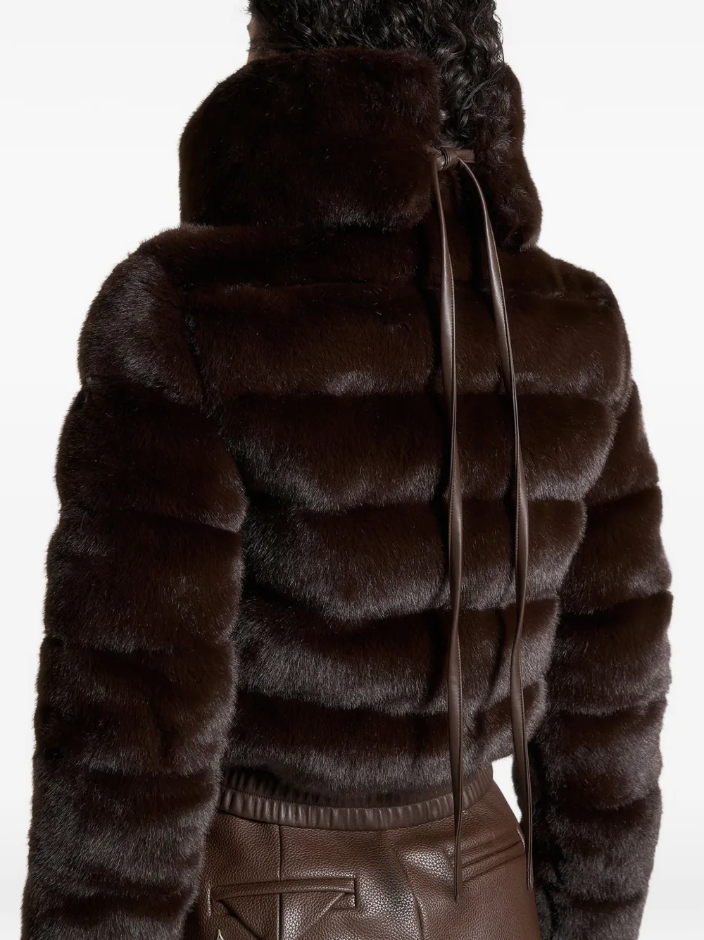 Manière De Voir Ama Ribbed Detachable-scarf Faux-fur Jacket In Brown