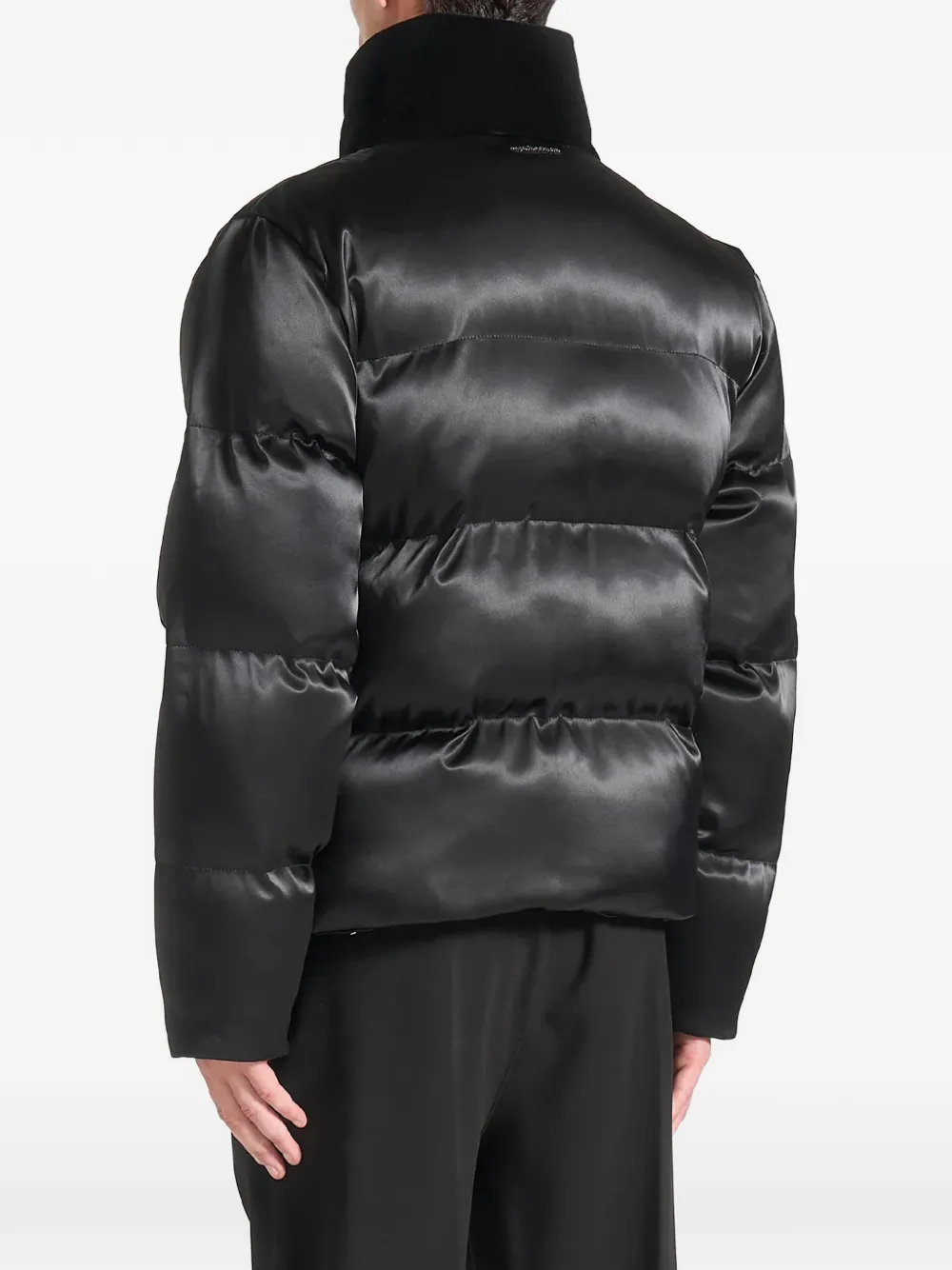 Manière De Voir satin velvet panelled puffer jacket Zwart