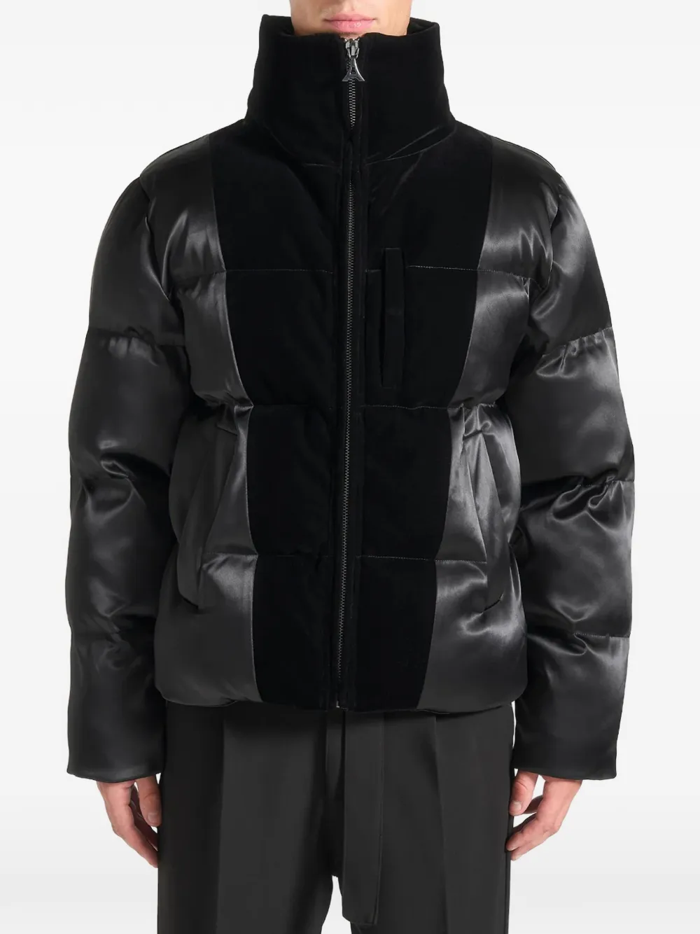 Manière De Voir satin velvet panelled puffer jacket - Nero