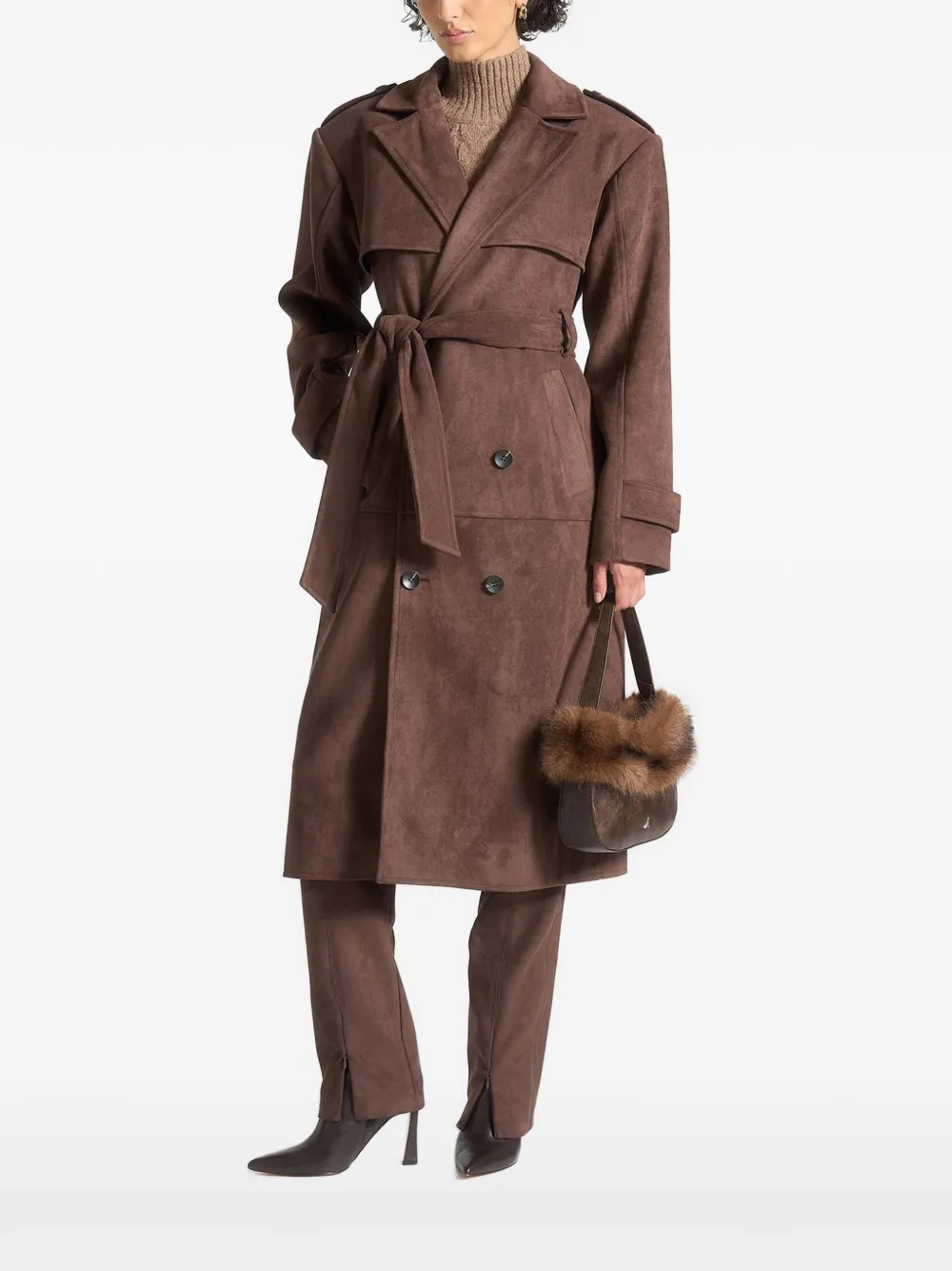 Manière De Voir Amance Double-breasted Belted Trench Coat In Brown