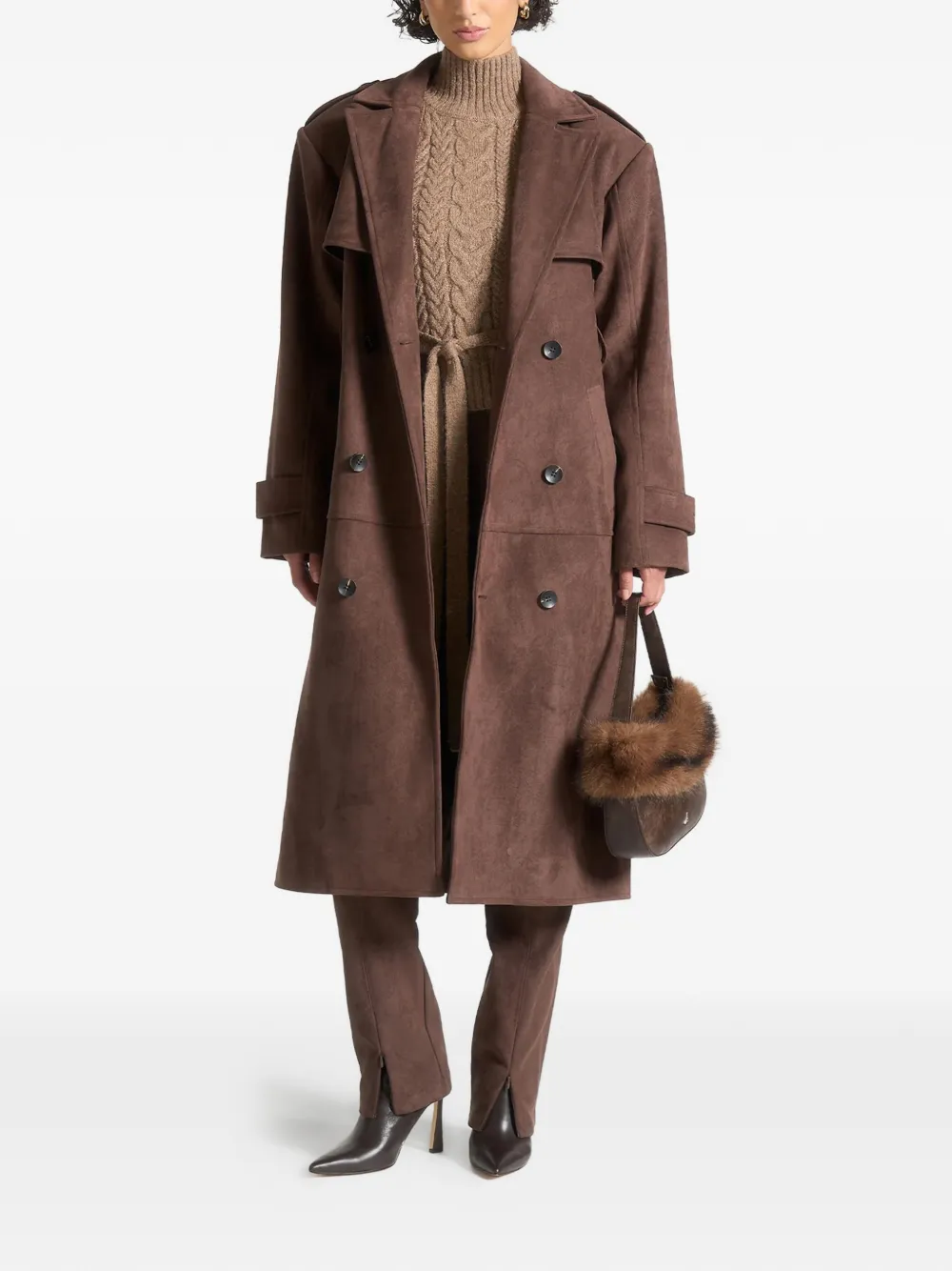 Manière De Voir Amance Double-breasted Belted Trench Coat In Brown