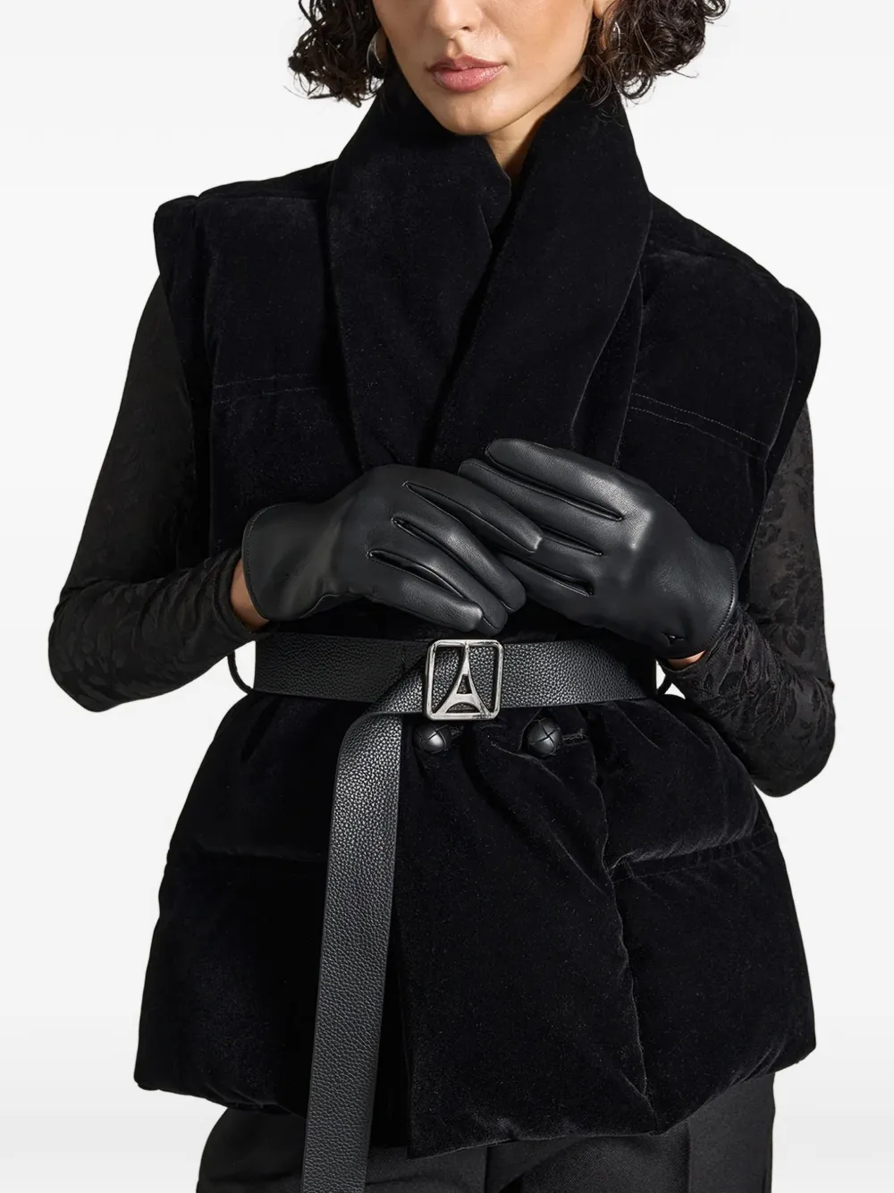 Manière De Voir Taya Velvet-effect Quilted Puffer Jacket In Black