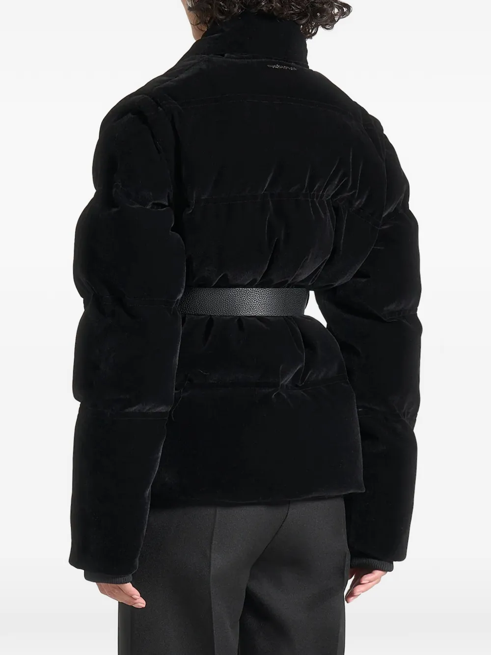 Manière De Voir Taya Velvet-effect Quilted Puffer Jacket In Black