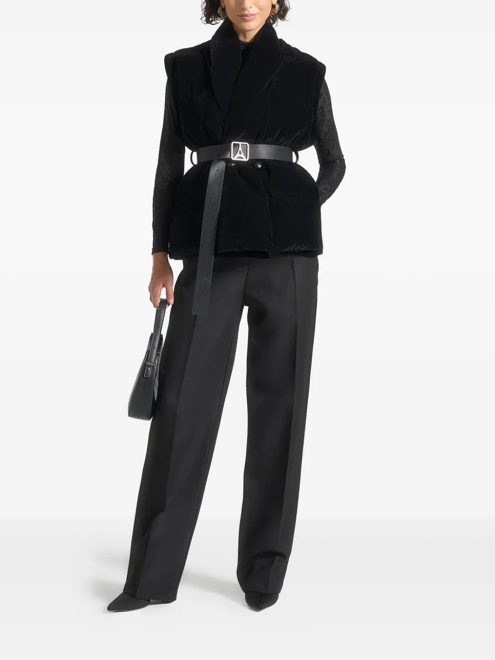 Manière De Voir Taya Velvet-effect Quilted Puffer Jacket In Black