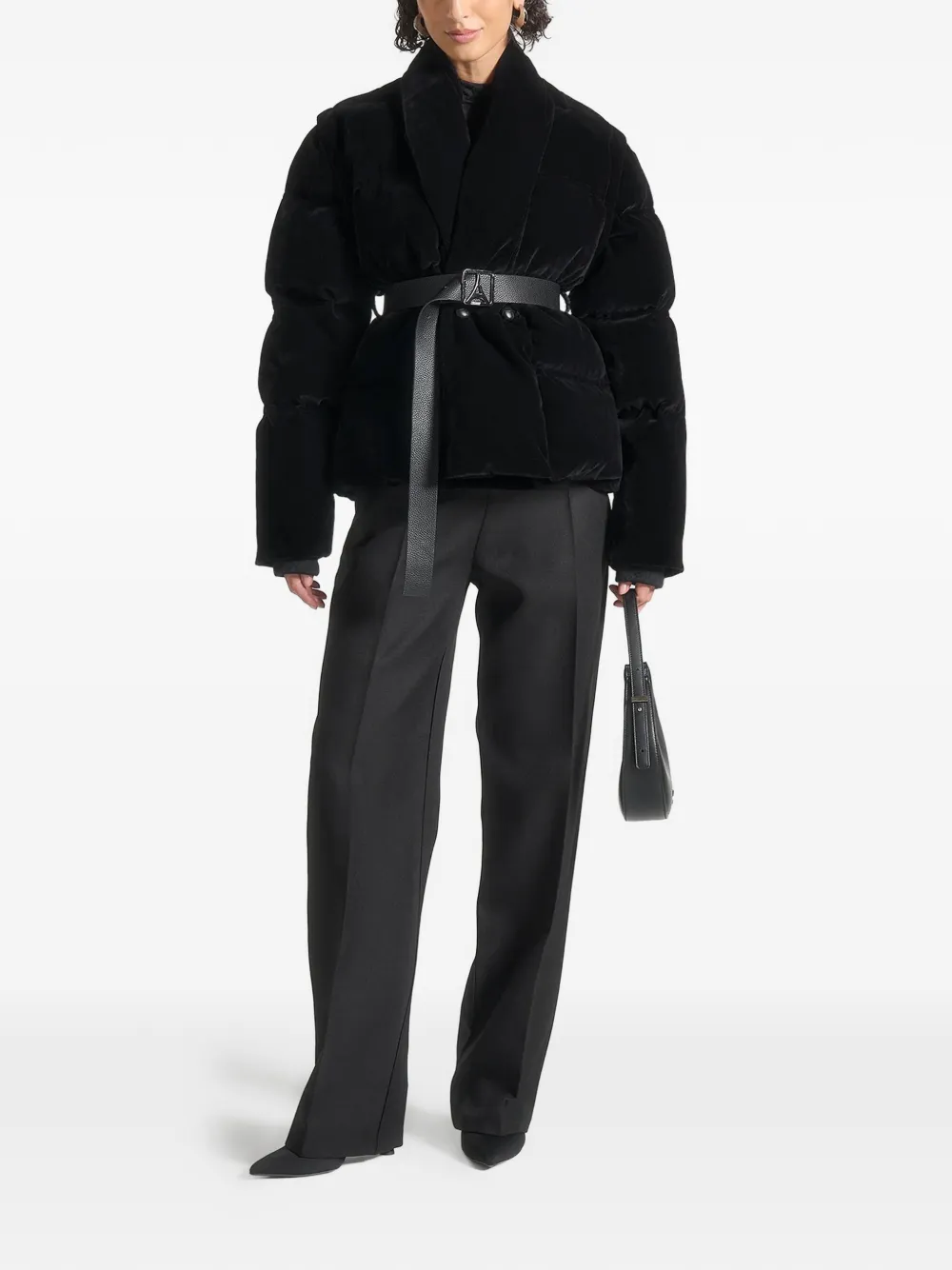 Manière De Voir Taya Velvet-effect Quilted Puffer Jacket In Black