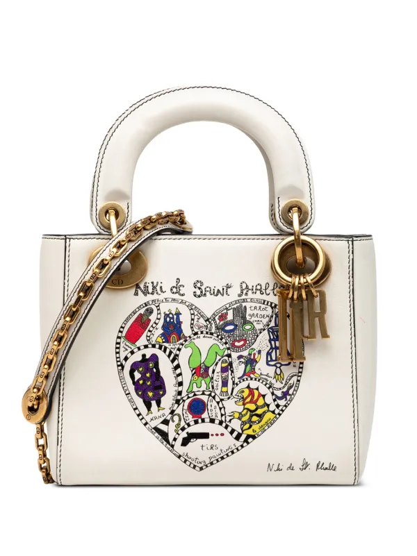 Dior Pre-owned 2017 Niki De Saint Phalle Mini Calfskin Lady Dior Satchel in White