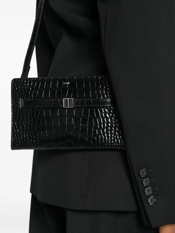 TOTEME Belted croco-embossed Cross Body Bag | Black | FARFETCH