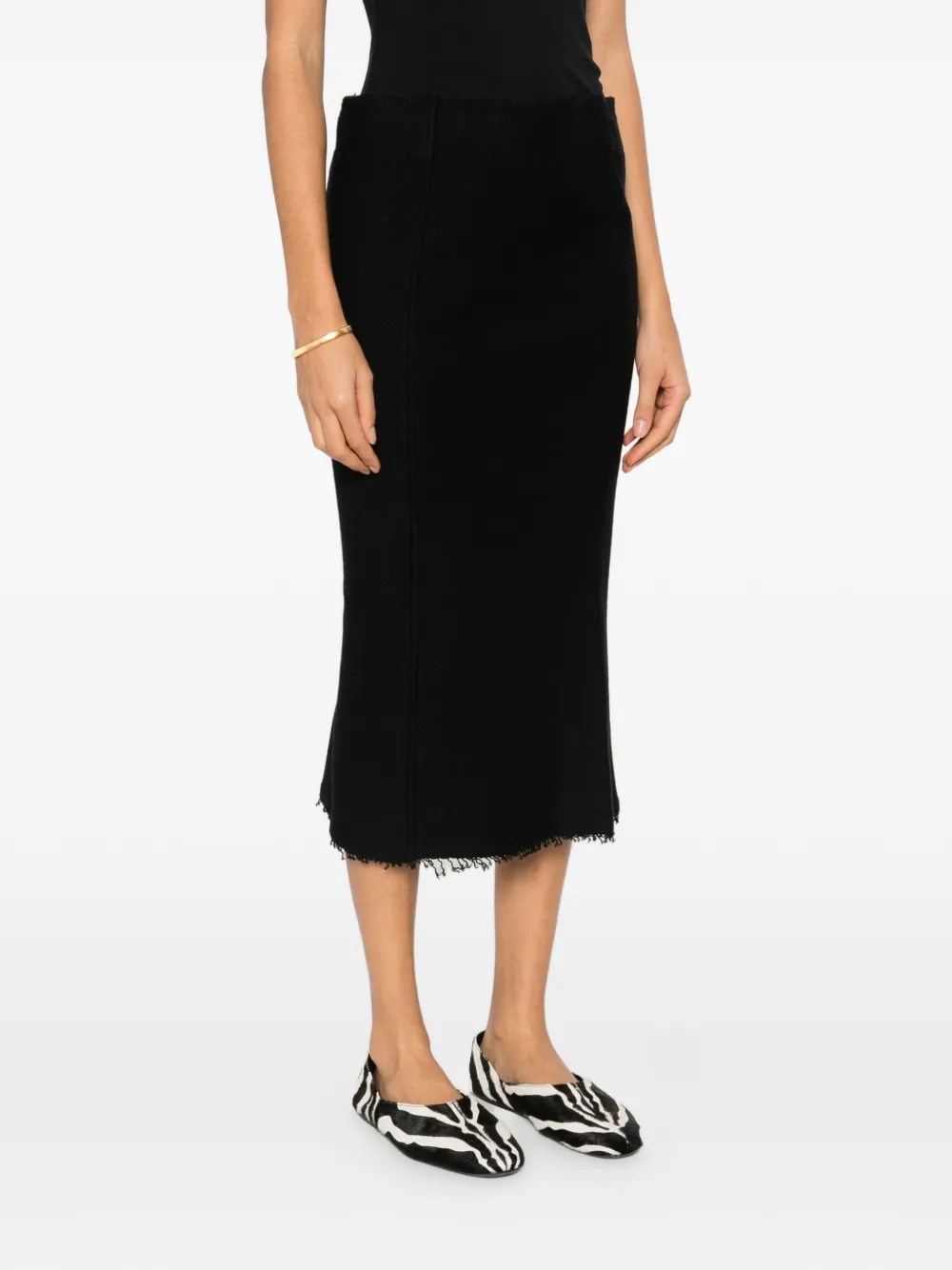  Toteme Fringed Jersey Midi Skirt - Black 