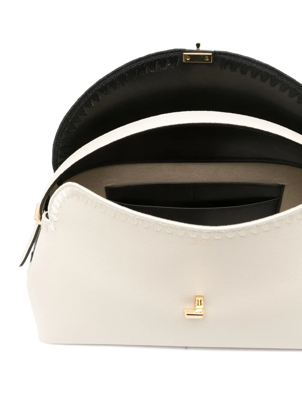 Totême T-lock Embroidered Leather Shoulder Bag In White