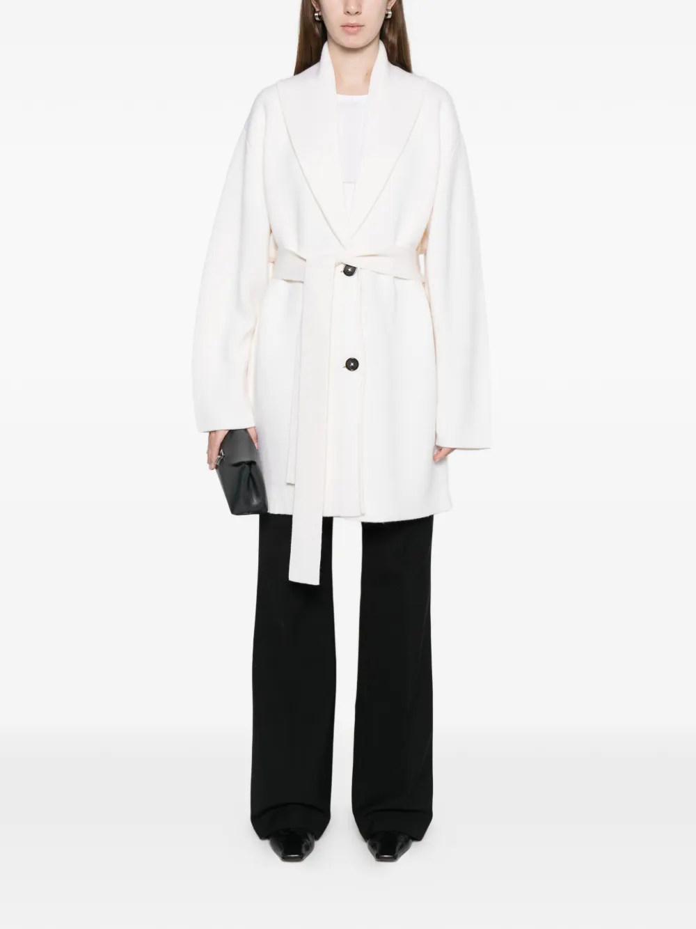 Totême Shawl-lapel Belted Knitted Coat In Neutral