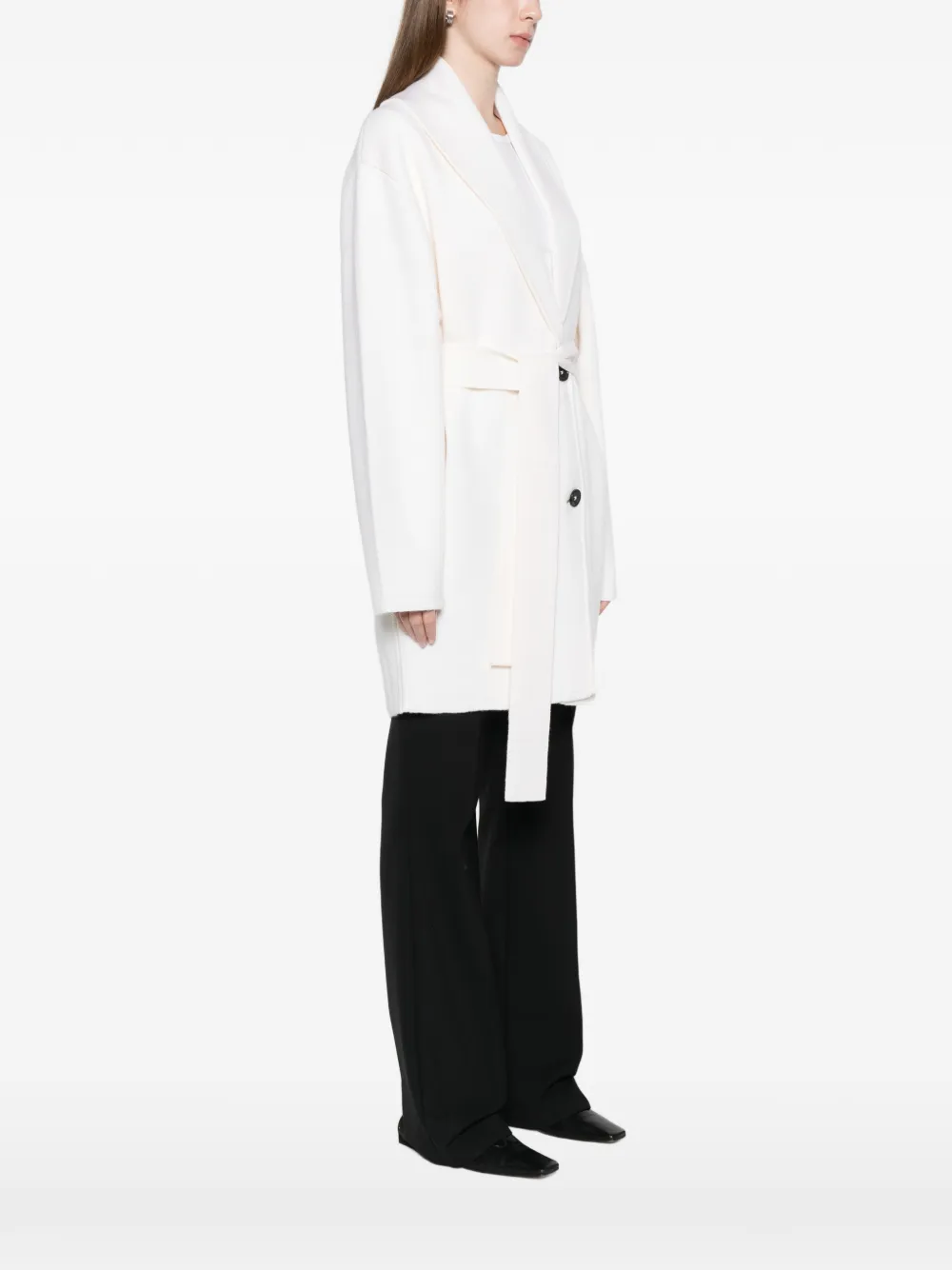 Totême Shawl-lapel Belted Knitted Coat In Neutral