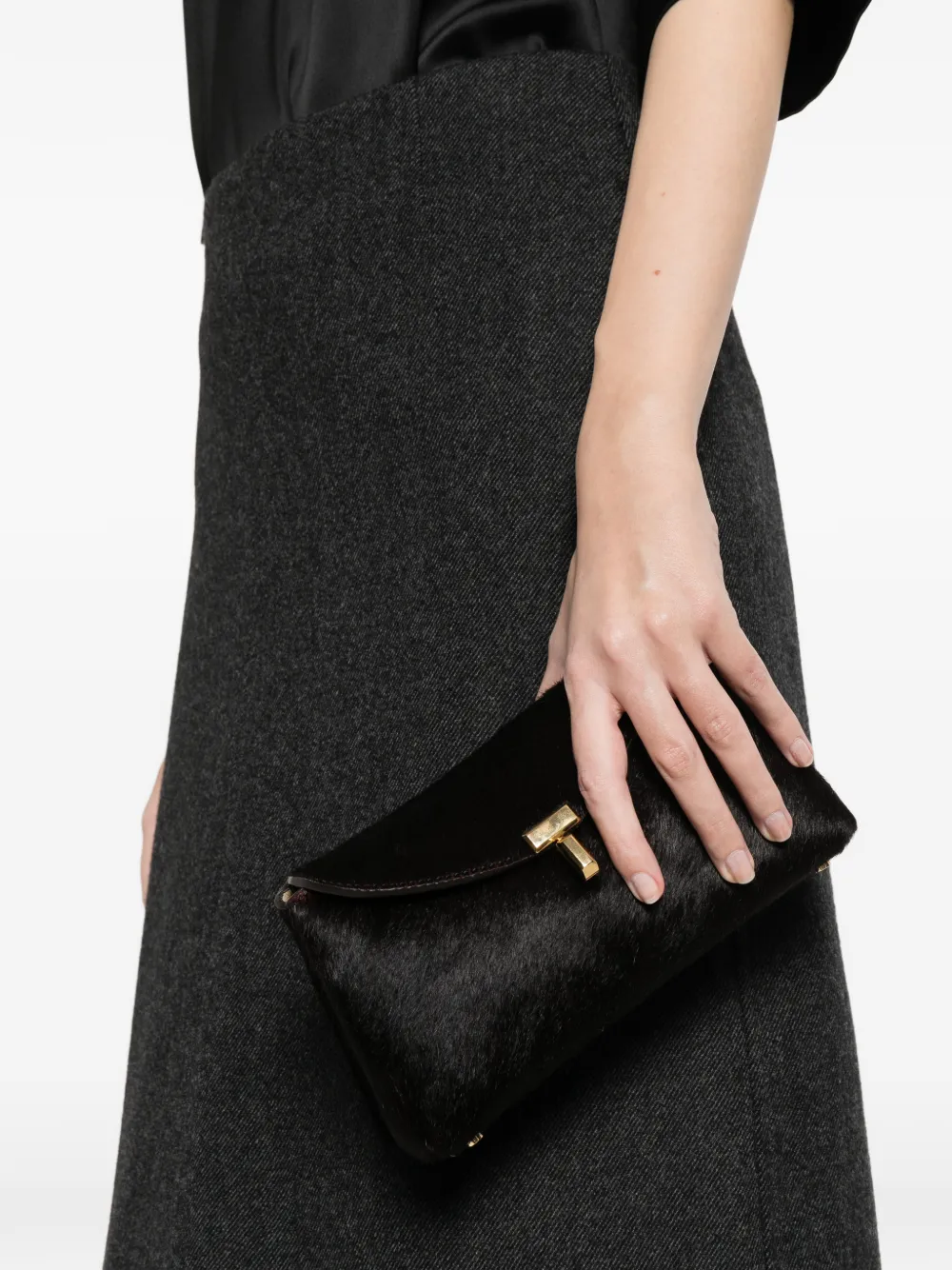 Totême Mini T-lock Pony-hair Clutch Bag In Black