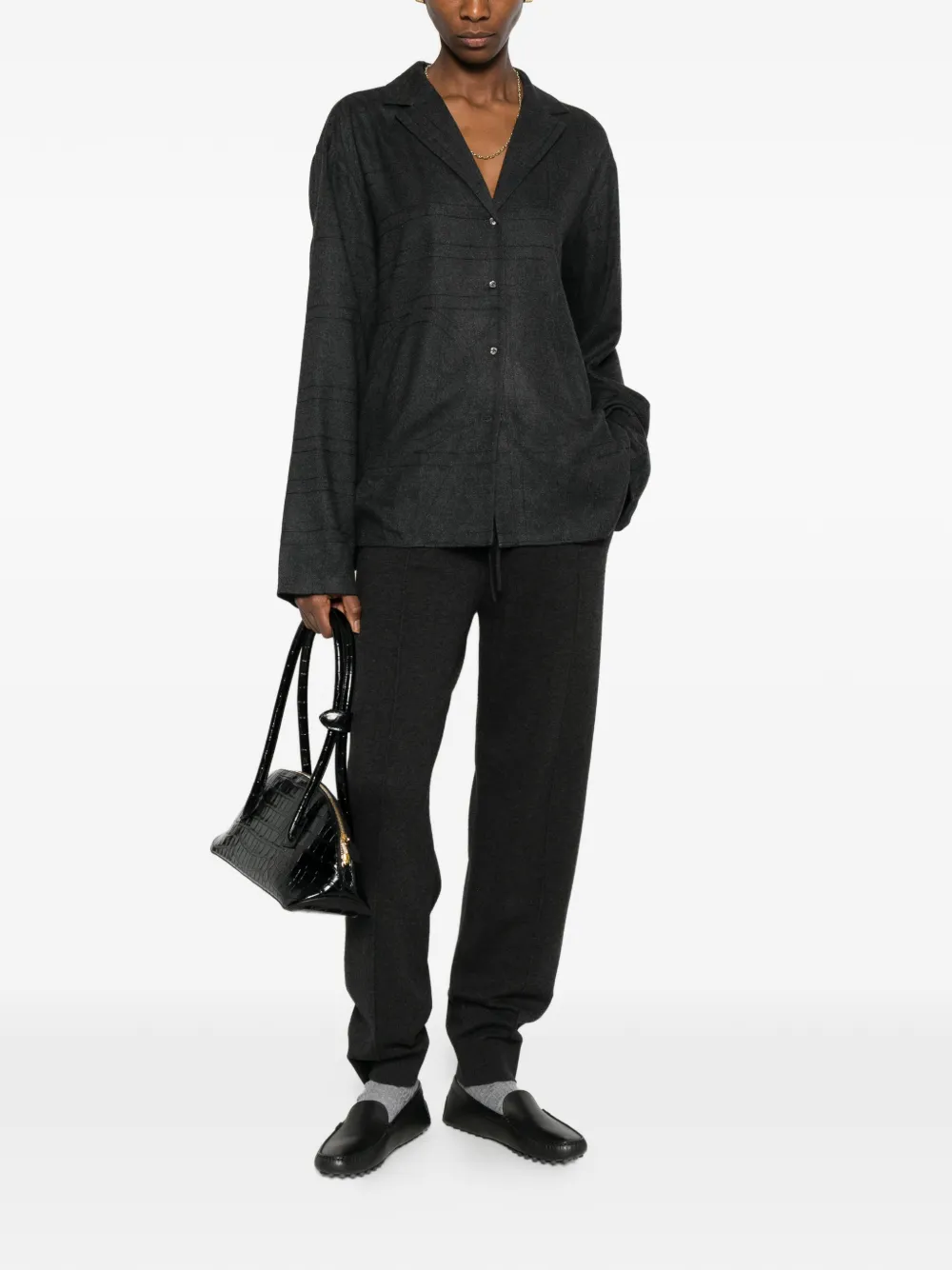 TOTEME Flanellen top met monogram-print - Grijs