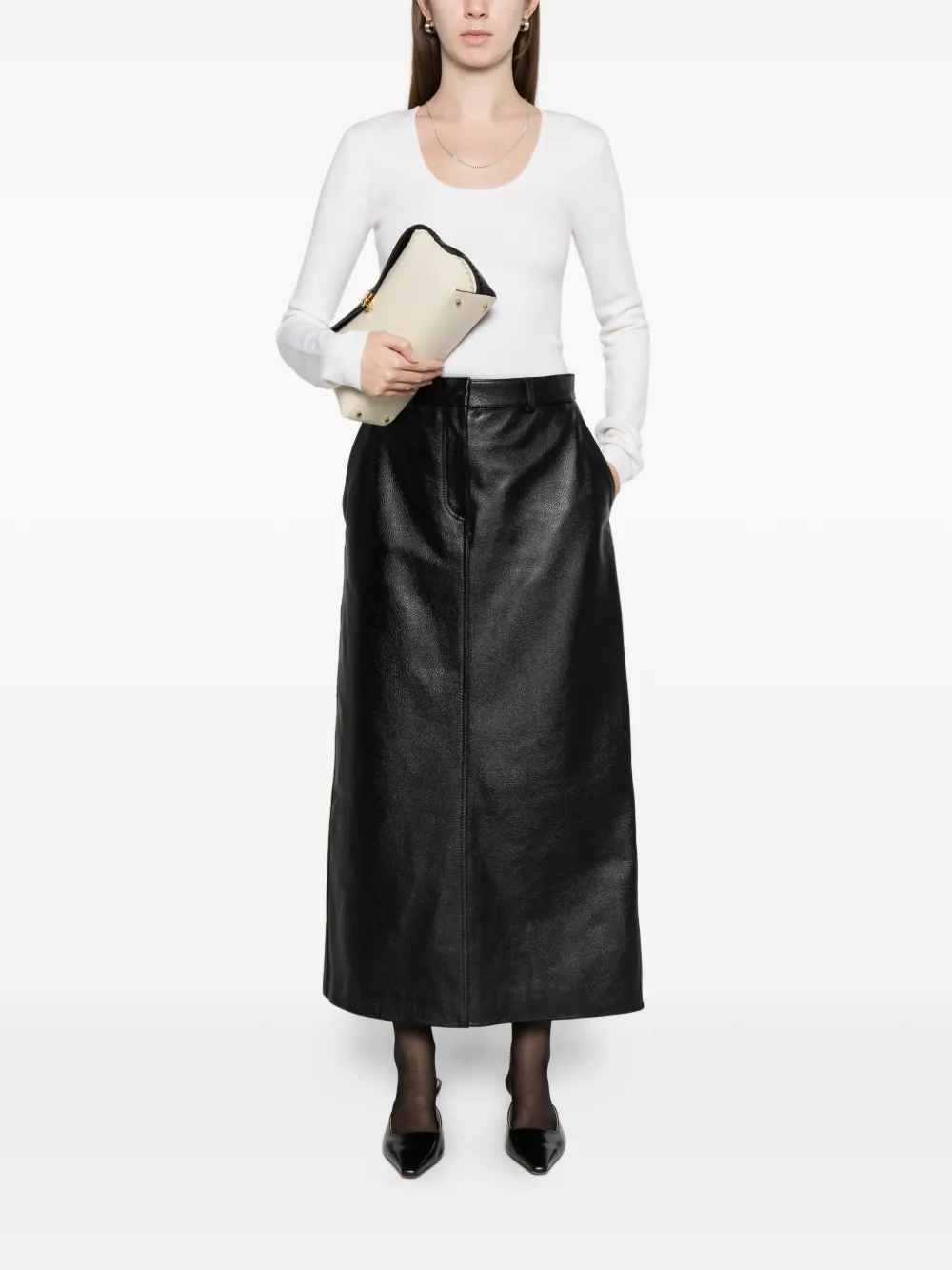 Totême Grained-leather Straight Maxi Skirt In Black