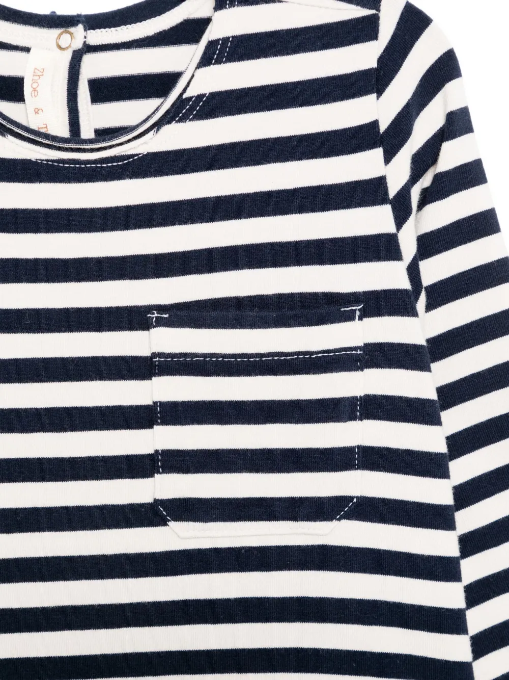 Zhoe & Tobiah Gestreepte top met borstzak Beige