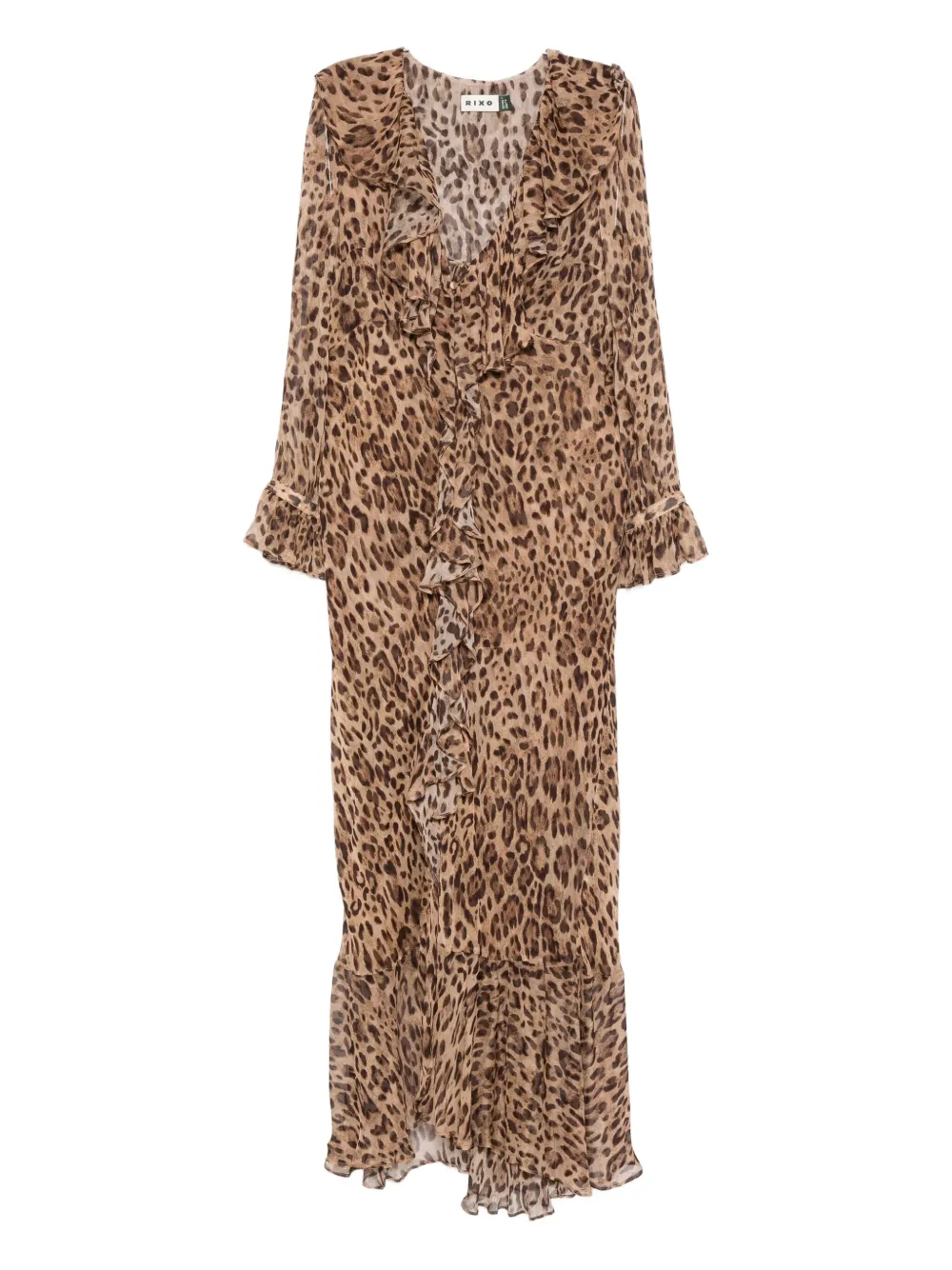Rixo Grayce ruffled leopard midi dress - Marrone
