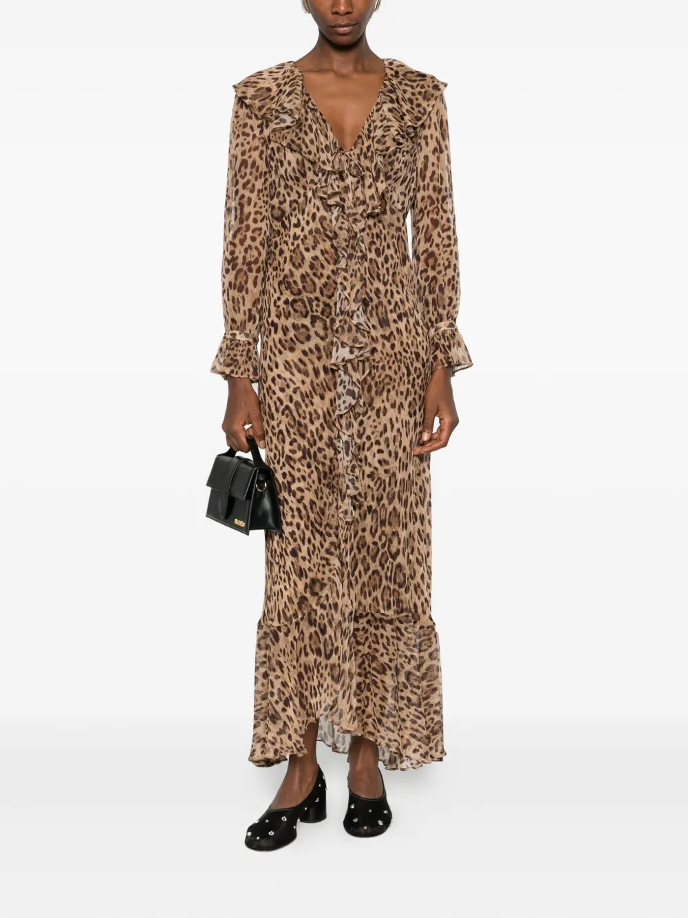 Rixo Grayce ruffled leopard midi dress - Bruin