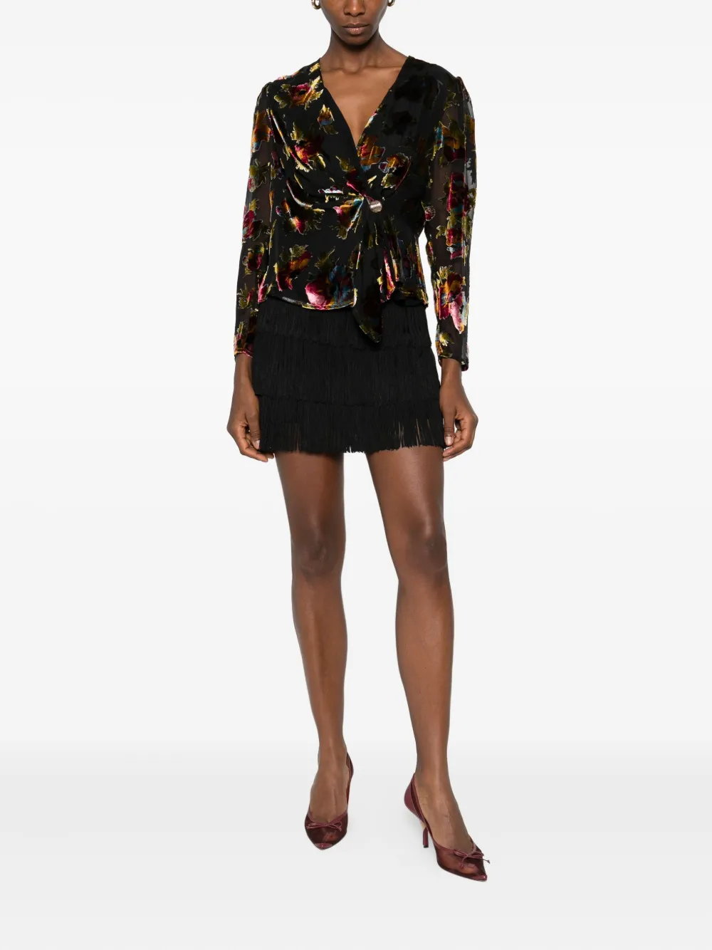 Rixo Everlyn top met bloemenprint en geknoopt detail - Zwart