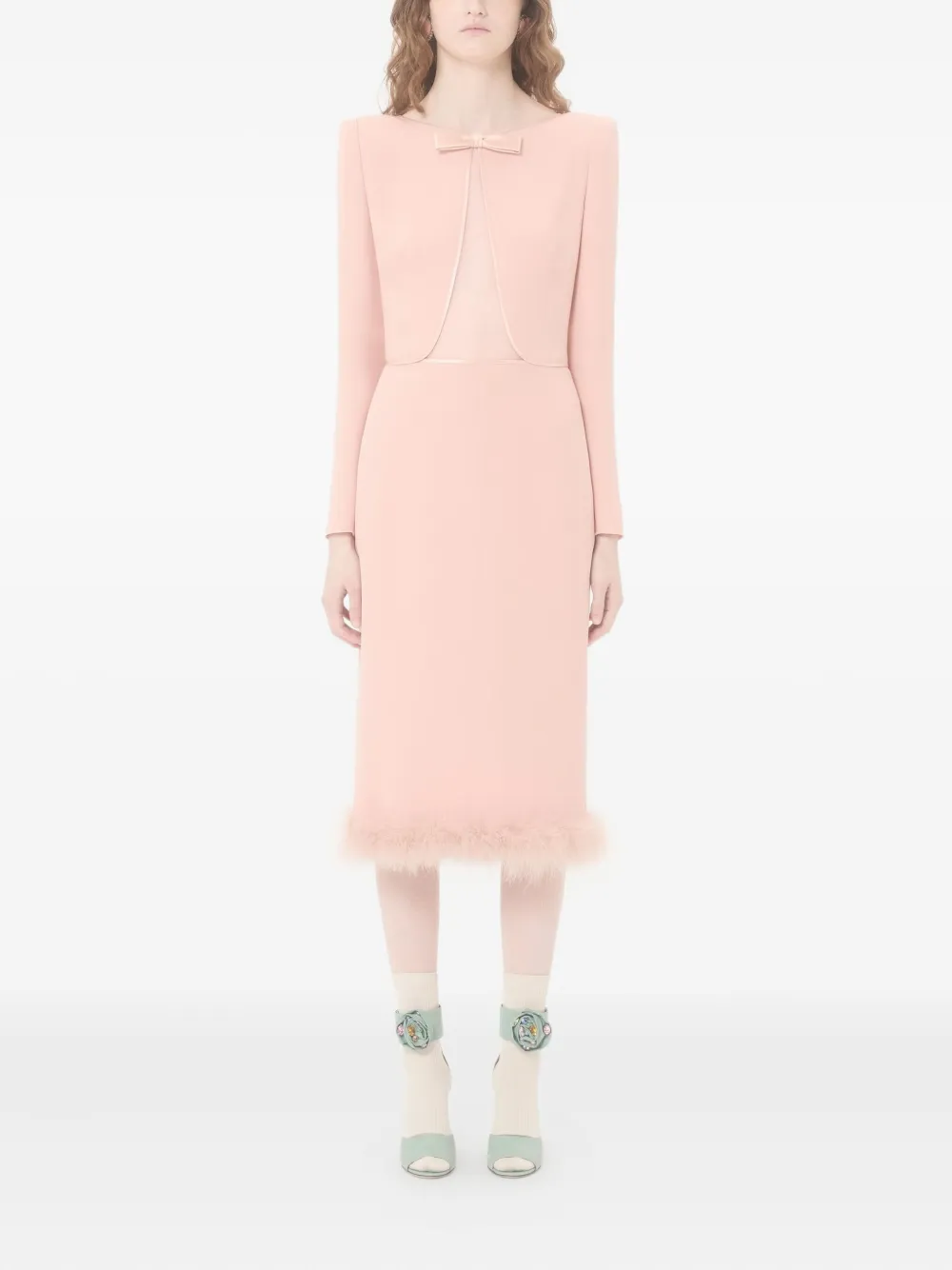 Valentino Garavani Boa satijnen midi-jurk met veren - Roze