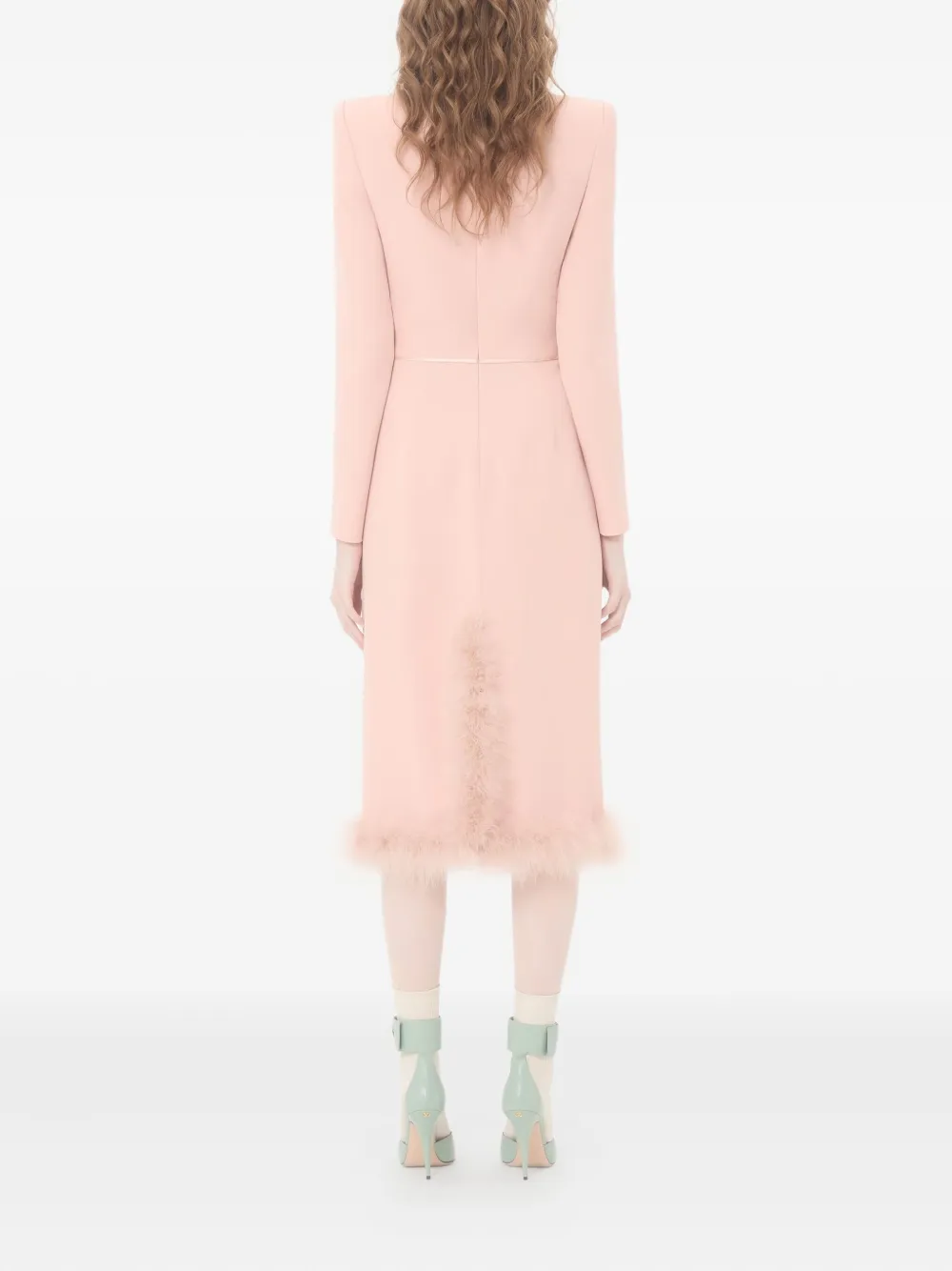 Valentino Midi Boa Shoulder Pads Dress In Pink
