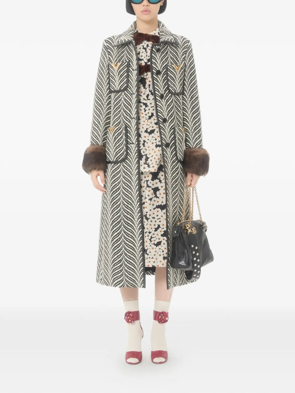  Valentino Garavani Printed Single-breasted Coat - Black 