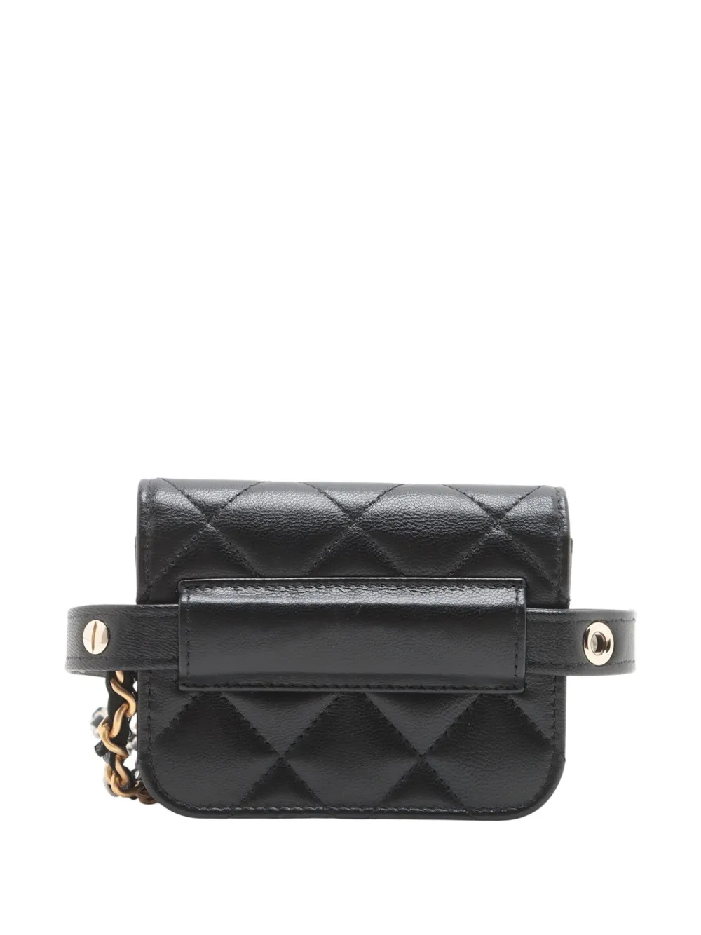 Pre-owned Chanel 2021 Mini Quilted Goatskin Punk Essentials Chain Flap Belt Bag In Black