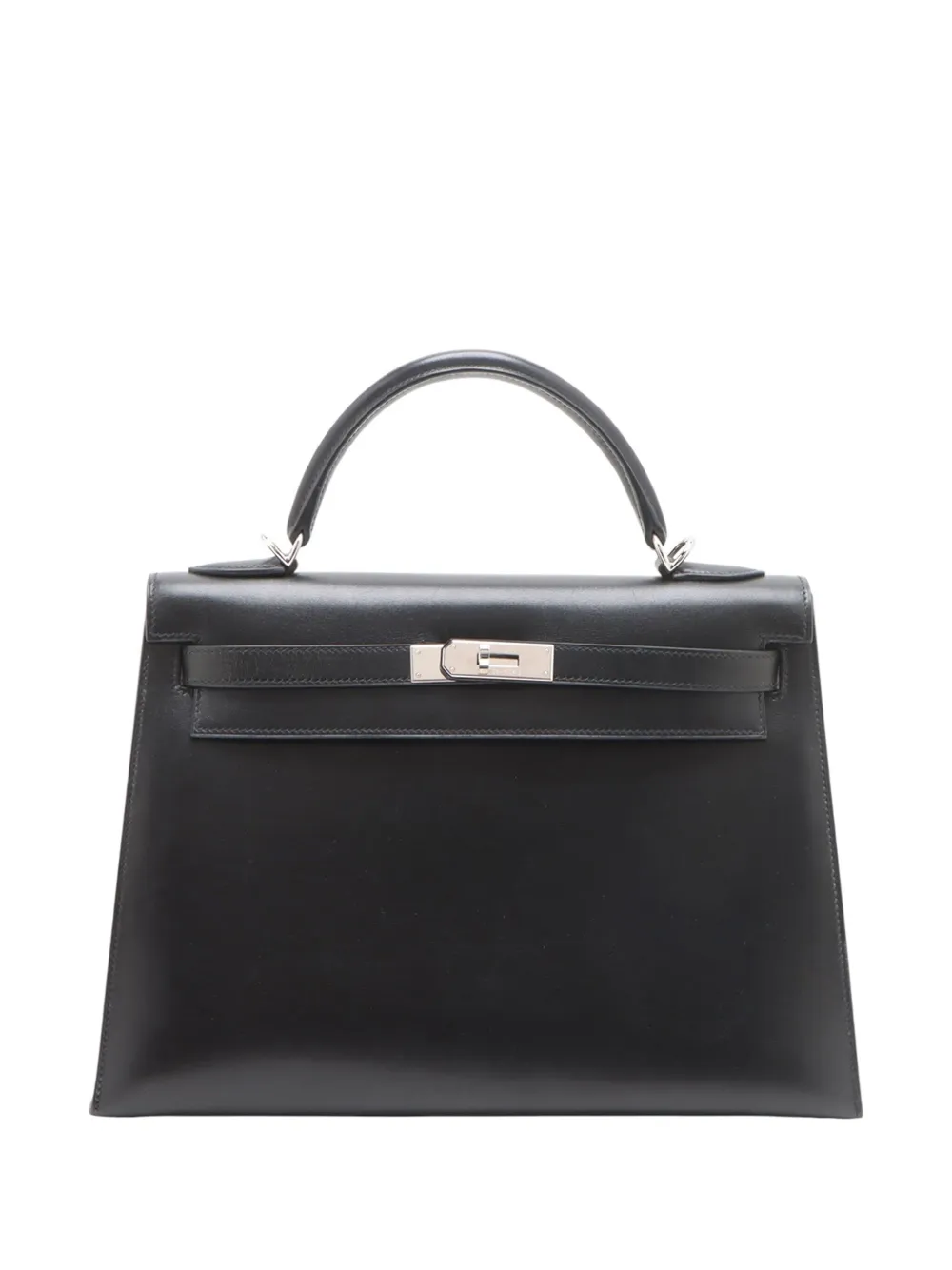 Pre-owned Hermes 2006 Box Calf Kelly Ii Sellier 32 Satchel In Black