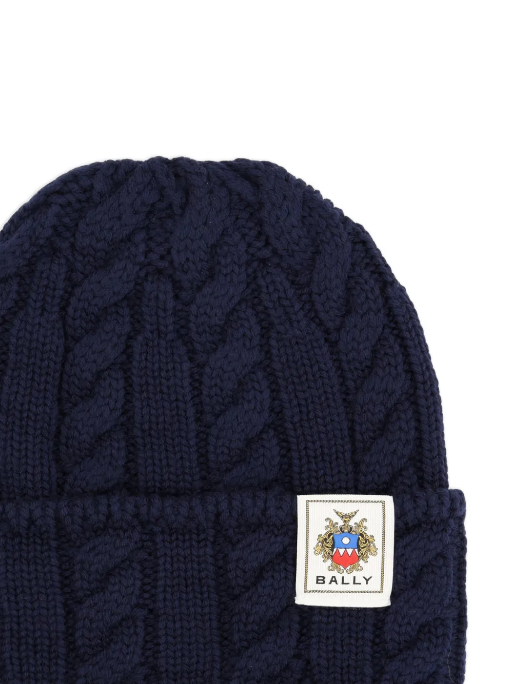 Bally cable-knit logo-patch beanie hat - Blauw