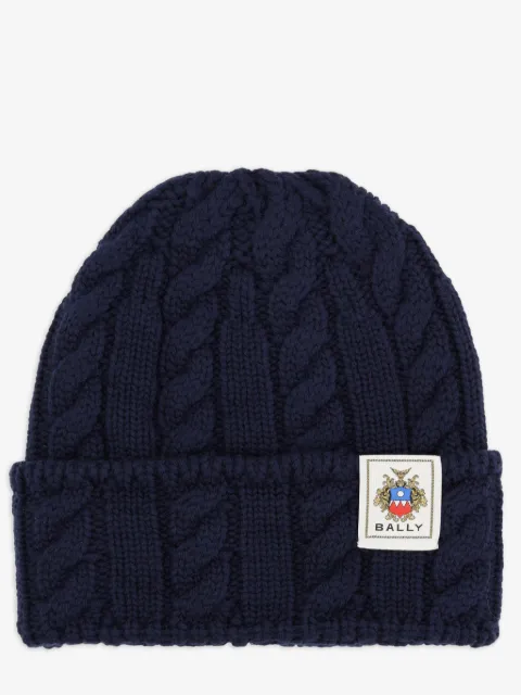 Bally cable-knit logo-patch beanie hat