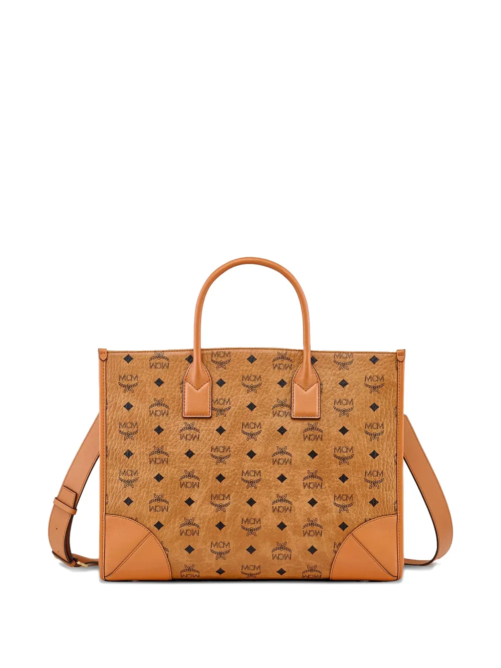 Mcm Logo Handle Tote Bag In Brown